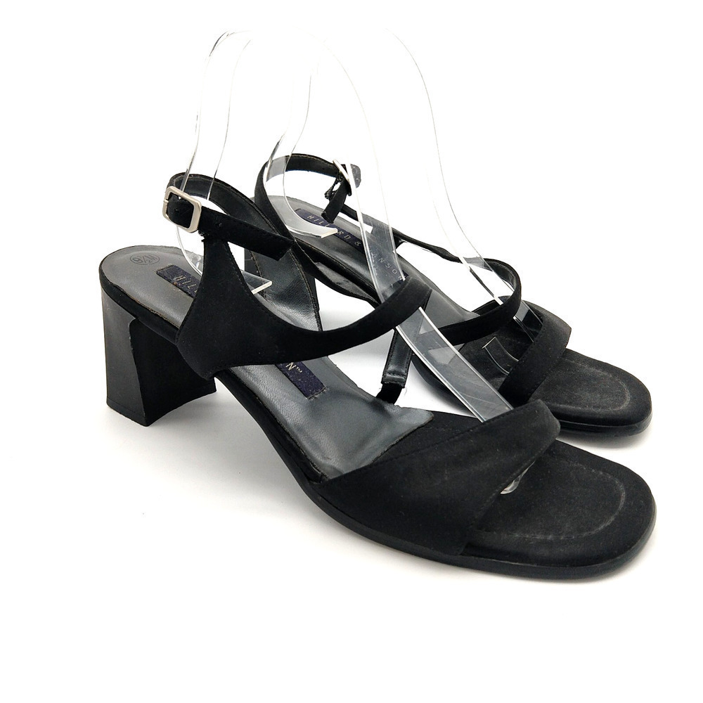 Vintage 90s Hillard & Hanson Strappy Heels Size 9.5 Black Chunky Heel Square Toe
